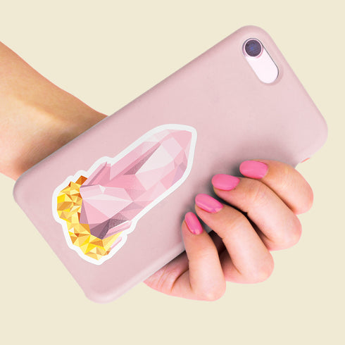 Rose Quartz Crystal Premium Vinyl Sticker, Libra Birthstone, Bohemian Art Laptop Decal